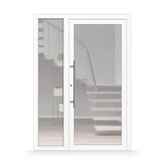 Haustür mit Seitenteil, Kunststoff, Ganzglasfüllung, Weiß, 1260 x 1760 mm, 2-fach Verglasung, individuell konfigurieren