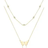 S&T Design Silberkette Damen 925 Silber Halskette Schmetterling Anhänger (Geschenkebox (Etui), Geschenk für Damen), Butterfly Kette 1VVS Moissanite Diamant 14K Gold