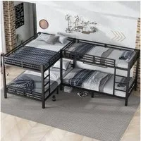 Flieks Etagenbett, Eisenbett Kinderbett 90x200cm*2+140x200cm*2 mit Dreistufiger Leiter