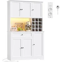 Homfa Küchenbuffet Küchenbuffet mit LED & Weinregal Küchenschrank Buffetschrank Sideboard weiß mit Steckdosenleiste & Arbeitsplatte 180x100x39cm