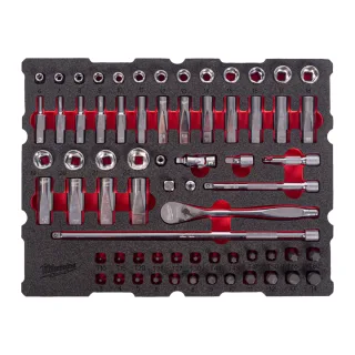 Milwaukee 3/8" Ratschen- u. Steckschlüsseleinsätze Einlage 67-teilige Einlage für PACKOUT Koffer mit Schubladen - 4932501868