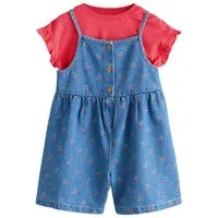 Next Playsuit Denim-Playsuit mit Kirschstickerei und T-Shirt (2-tlg)