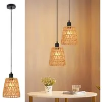 ZMH Pendelleuchte Hängelampe Boho Pendelleuchte Rattan 1/3 Flammig Vintage Geflochten, ohne Leuchtmittel