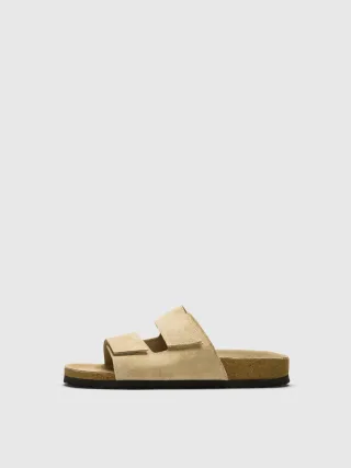 SELECTED MEN - SLMBASTIAN SUEDE STRAP SLIDER Sand - Gr. - 43