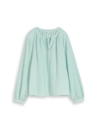 Tom Tailor - Crinkle Bluse mit Bindeband blue haze - Gr. - 42