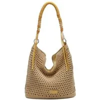 ITALYSHOP24 Schultertasche DAMEN TASCHE Hobo Shopper Häkeltasche Boho Geflecht Freizeit Urlaub, Sommer Basttasche Strand Reise Beuteltasche Stroh Handtasche Kordel