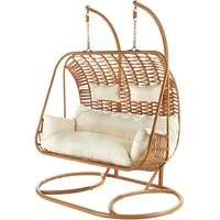 Kobolo Hängesessel Hängekorb MABURI aus Polyrattan, Hängeliege Sessel Hängestuhl weiche (1 Stück, 1-St., mit Gestell), hochwertiges Polyrattan - für 2 Personen