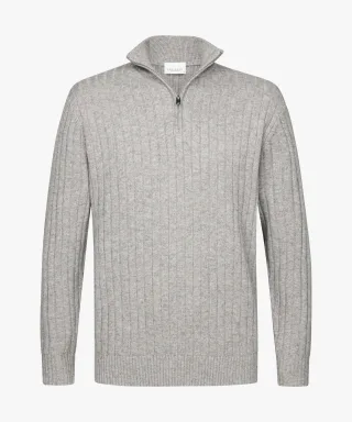 Profuomo - Grauer Wollmix Ripp Half-zip hellgrau - Gr. - XXL