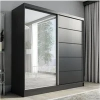 A&J MöbelLand GmbH Schiebetürenschrank NERO 2 200 cm mit Spiegel drei Schubladen (TOP ANGEBOT! Geräumiger Schrank mit einer Breite von 200 cm und Spiegel, ideal zur Aufbewahrung von Kleidung und Accessoires. 3 Schubladen und viel Stauraum. TOP PRODUK