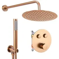 wohnwerk.idee Duscharmatur Duschsystem Dusche Unterputz mit Thermostat Regendusche Lungo Kupfer