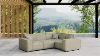 Garten Ecksofa SUMMER wetterfester Stoff NXL Toffee kurzer Schenkel Rechts