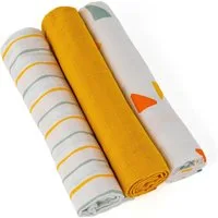 LaLoona Stoffwindeln Gelb, Mullwindeln 3er Pack 70x70 cm Baby Mulltücher Spucktücher - Baumwolle