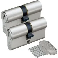 BASI Profilzylinder 2er SET V50, Gleichschließend, diverse Längen, (Spar-Set, 2-St), 2 x Kurzzylinder 27/27 mm, 5 Stiftzuhaltungen, inkl. 6 Schlüssel