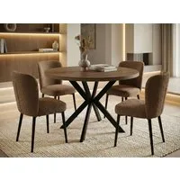 WFL GROUP Esstisch Valeo ausziehbar rund industrial mit schwarzen Metallbeinen (MADE IN EU, erhältlich in zwei Größen – 100/120 cm, ausziehbar auf 180/200 cm), platzsparender Tisch in Holzoptik für Küche, Esszimmer oder Wohnzimmer