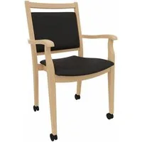 einrichtungsdesign24 Armlehnstuhl André mit Rollen – Ideal für Senioren im Alter und der Pflege, komfortabel, gepolstert, Massivholzgestell, Premium Rollen