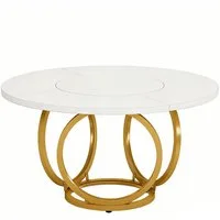 Celya Esstisch 120 cm Runder Esstisch für 4 Weißer Küchentisch mit goldenem Metallfuß