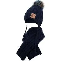 AJS Mütze & Schal Strickmütze Wintermütze Schal Winterset Bommel Bindemütze mit praktischen Bindebändern