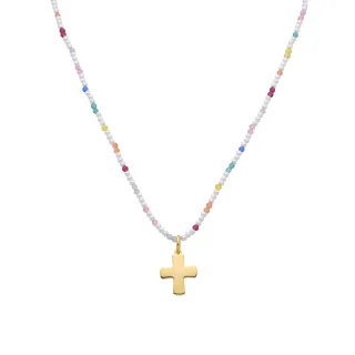 Luxenter 925 Sterlingsilber und mehrfarbige Zirkonia-Halskette mit 18-karat-Gelbgold - Kreuz