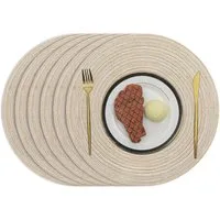 TUWENA Platzset 6er Set Boho Tischset Rund Geflochten, Platzdeckchen Abwaschbar, 38cm