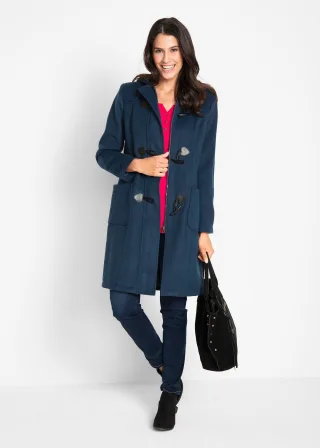 bonprix Dufflecoat in Wolloptik, blau, Gr.56, Schöner Dufflecoat mit auffallenden Knebelknöpfen umspielt die Figur