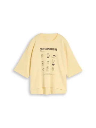 Denim Tom Tailor - Boxy Fit T-Shirt mit Print soft vanilla yellow - Gr. - M