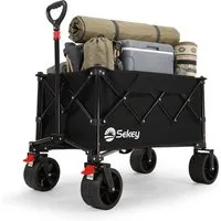 Sekey Bollerwagen 150KG Bollerwagen Faltbar Handwagen mit breiten Reifen Campingwagen, Leichter Faltbollerwagen mit Bremse, Patentiert 4-Wege-Sofortaufbau