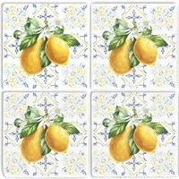 queence Getränkeuntersetzer Zitronen Mosaik Motiv Fliesen Steine, Set, 4-tlg., Zitronen Set Topfuntersetzer Naturstein Untersetzer 10x10x1cm