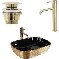 wohnwerk.idee Aufsatzwaschbecken Designer Waschbecken mit gebürstetem Gold,Rechteckig, Struktur-Design