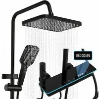 oyajia Brausegarnitur 4 in 1 Duschsystem Edelstahl, Höhenverstellbare, Klaviertaste, 4 Strahlart(en), Regendusche mit LED-Licht, Luftdruck-Boost,Digitaler Temperaturanzeige
