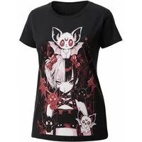 Cupcake Cult Print-Shirt Süßes Fledermaus Batling T-Shirt – Cupcake Cult - schwarz-rot Gothic Shirt Anime aus Baumwolle mit Print