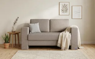 BRUNO Schlafsofa 120cm in Taupe Grau-Beige | Kubus | stabiles Massivholz & Boxspringkomfort