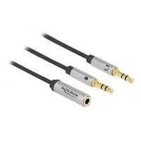 Headset Adapter 3,5mm 4 Pin Klinkenbuchse > 2x 3,5mm 3Pin Klinkenstecker schwarz/silber, 25cm