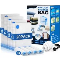 Futicare Aufbewahrungstasche 20pcs Vakuumbeutel mit elektrischer Luftpumpe (4 Jumbo, 4 groß, 4 Midi, 4 kleine Beutel, 4 Reise-Rollbeutel platzsparende Versiegelungsbeutel, luftdichte Kompressionsbeutel für Kleidung, Kissen, Bettdecken, Decken)