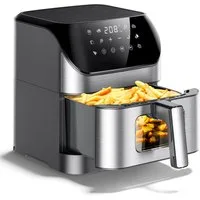 oyajia Heißluftfritteuse Heißluftfritteuse XXL 8L mit Sichtfenster, Friteuse ohne Öl 80°C-200°C, 1800,00 W, Airfryer mit 10 Programmen, Beleuchtung, Timer und Touch-Display