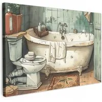 OneMillionCanvasses® Leinwandbild Vintage - Badewanne - Badezimmer - Illustration, Fotodruck (1 St), Bilder für Badezimmer, Bad und Toiletten Deko, Bild WC 30x20 cm