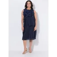 Ulla Popken Midikleid Chiffon-Midikleid Blüten-Applikation Rundhals