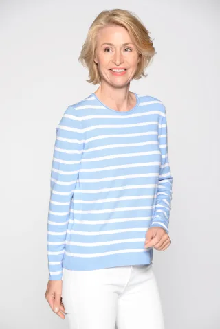 CLARINA - Rdh.-Pullover, 1/1 Arm, Ringel 612 bleu-offwhite - Gr. - 44