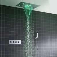 Oihpaw Duschsystem Mit Thermostat Kopfbrause Mit LED-Licht Handbrause, 3 Strahlart(en), 3 Strahlarten, Handbrause & Chrom-Armatur