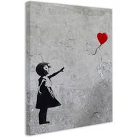 Leinwando Gemälde Leinwandbild Banksy / Mädchen mit Herz Grau hochkant / Street Art