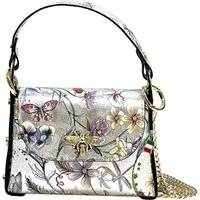 FLORENCE Umhängetasche Florence Tasche silber farbig Leder (Umhängetasche), Damen Umhängetasche Echtes Leder, silber, farbig ca. 14cm hoch