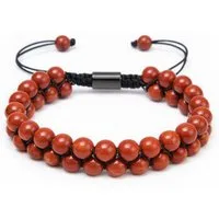 UNIQAL.de Perlenarmband aus Naturstein – zweireihig, 6 mm, Unisex (Edelstahl-Elemente, Naturstein-Perlen), verstellbarer Makramée-Verschluss, handgefertigt
