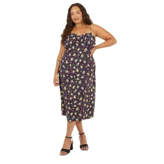 Brave Soul - Midikleid für Damen, Kurven, Spaghetti-Träger (Schwarz/Grün/Gelb)