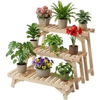 relaxdays Pflanzentreppe Blumenständer 3-teiliges Set (3 St), natur