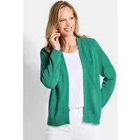 GOLDNER Strickjacke Strickjacke mit Strickbandblende Kurzjacke ohne Verschluss mit gerippten Abschlüssen und Langarm
