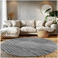 Teppium Hochflor-Teppich Boho-Design, Rund, Höhe: 20 mm, Teppich Wohnzimmer Boho Design 3D Optik Skandinavische Stil