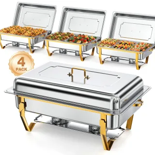 WARMOUNTS 8QT Chafing Dishes for Buffet Food Grade 430 Stainless Steel Chafing Dish Buffet Set No Finger Cut Chafers for