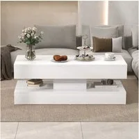 Sunsitt Couchtisch Couchtisch im Hochglanz Moderner Kaffeetisch mit 2 Schuhbladen (Wohnzimmertisch in 100 x50x45cm), Sofatisch für Wohnzimmer, Schlafzimmer, Büro, Weiß