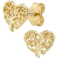JEVELION Paar Ohrstecker Herz-Lebensbaum aus 333 Gelbgold massiv Gold (Ohrschmuck Gelbold, 2-tlg., für Damen und Mädchen), Goldschmuck - Made in Germany