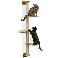 eyepower Kratzbaum zur Wandmontage-175 cm Wandkratzbaum für Katzen mit 3 Bambus Plateaus, Sistammstamm Wand - Katzenkratzbaum platzsparend - Kletterwand Katze