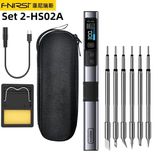 FNIRSI HS-02A Smart Soldering Iron with 6 Tips High-Power 100W Adaptable to Quick Charging PD/QC Protocol Wide Temperatu